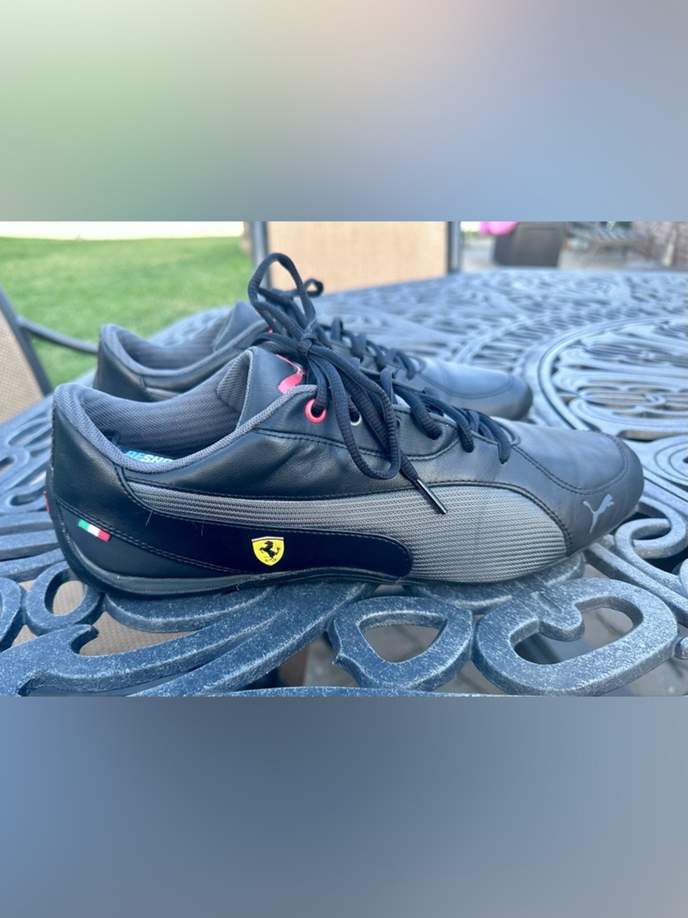 Puma Black Grey Ferrari Logo Low-Profile Sneakers